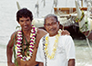 Nainoa Thompson of the Polynesian Voyaging Society stands next to Micronesian wayfinder, Mau Piailug.