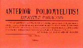 An orange quarantine placard with the words Anterior Poliomyelitis at the top and infantile paralysis below it. The rest of the placard is the violation fine and lines to be signed by the health officer and address.