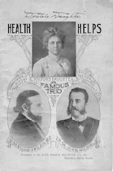 Black and white cover of Health Helps. At the top hand written is Doctors Daughter. Below is a head and shoulders front pose of a woman with Doctors Daughter below her photograph. Below on the right and left are two more photographs. On the left is a head and shoulders, right side view of Dr. William H. Wilbur with his name below. On the right is a head and shoulders, left pose of Dr. John Wilbur with his name below.