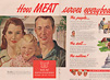 Magazine spread featuring an illustration of a smiling man, woman, and blond girl; a family of four at a dinner table; three cows; the dome of the U.S. Capitol.