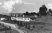 Landscape with a building and a road below.