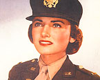 White female army nurse in uniform and cap, visible from chest up.