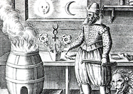 Illustration of an alchemy workshop.