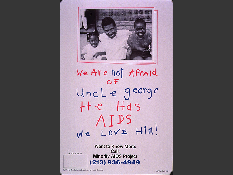 A poster with text and a portrait of an African American man with two African American girls