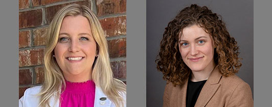 A White woman in a lab coat and a young White woman.