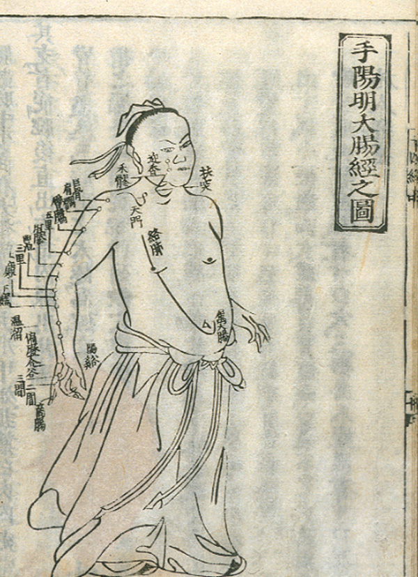 Page of a book with Chinese characters and an illustration of the human body