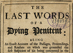 The printed cover of a pamphlet including a title, description of the contents, and a quotation from the bible as well as the printer’s name: Randal Taylor.