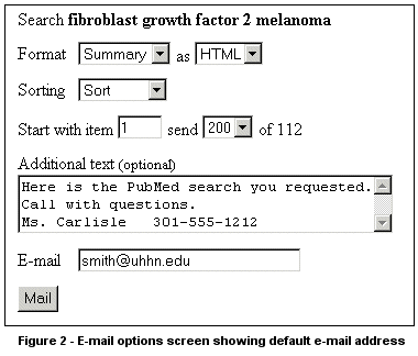 Figure 2:  E-mail options screen showing default e-mail address