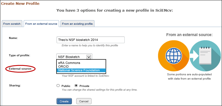 Select an external data source.