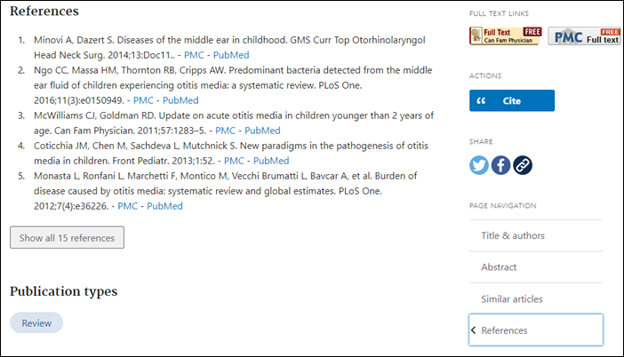 PubMed screenshot showing references display.