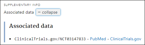 PubMed Labs screenshot showing associated data display under supplementary info.