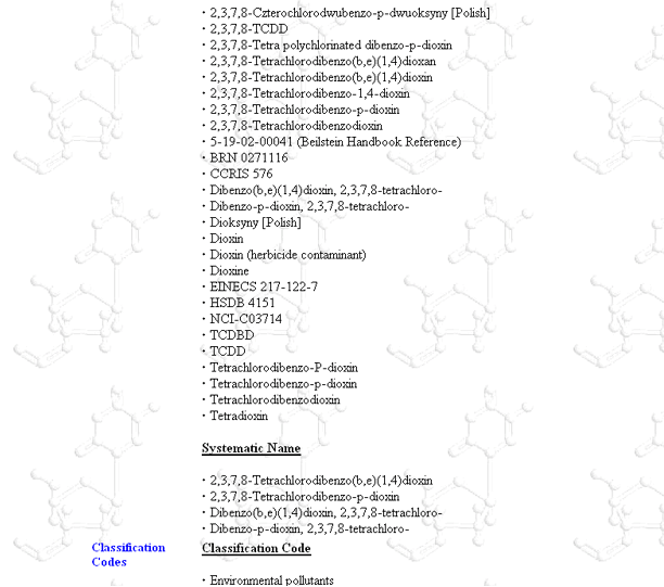 Figure 3 - Query Results Page - Dioxin