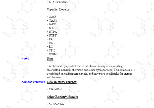 Figure 3 - Query Results Page - Dioxin