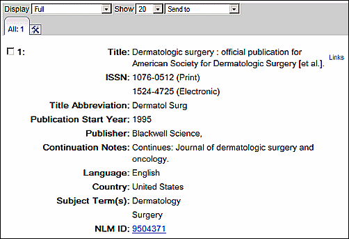 Screen capture of Full display format in the Journals database.