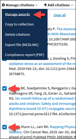 Under Manage Citations, choose Manage Awards