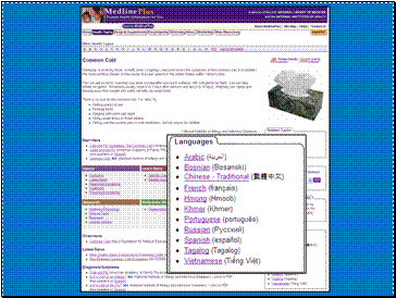 Example of Common Cold topic page with Language sidebar