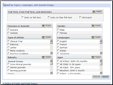 Screenshot of PubMed Limits page