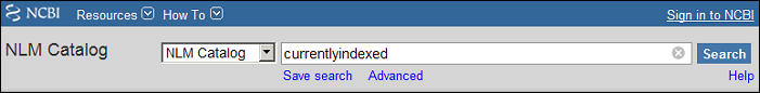 Screen capture of the search to retrieve list of journals Currently Indexed for MEDLINE