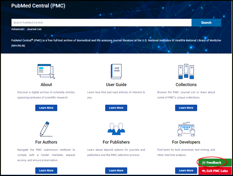 screenshot of PMC Labs homepage.