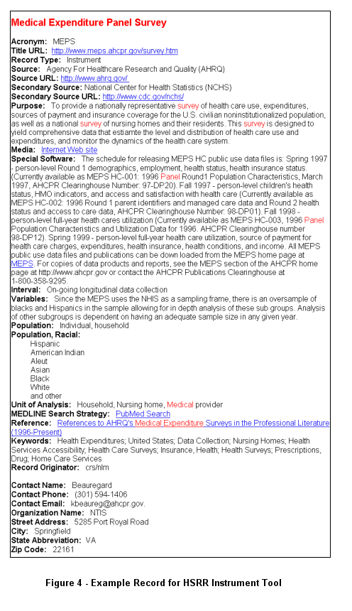 Example Record for HSRR Instrument Tool