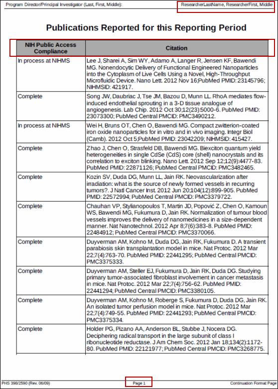 Screen capture of PDF format report result.