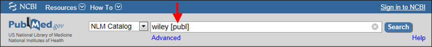 NLM Catalog search using field qualifier [publ] to retrieve all items with a publisher's name