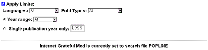 graphic of Limits Available on POPLINE Search Screen